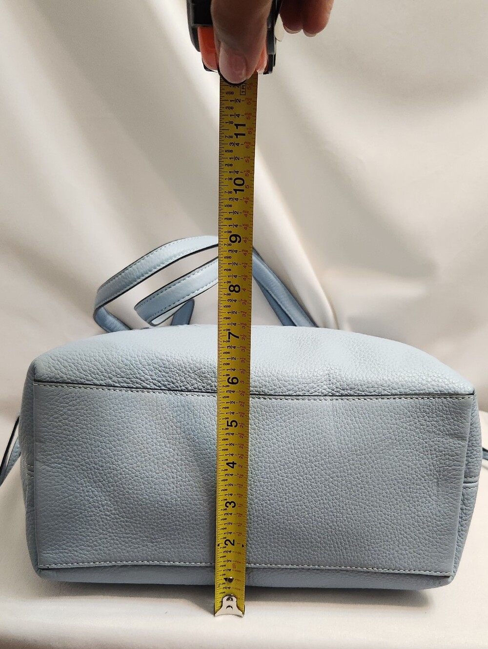 Coach Andy Horse And Carriage Logo Drawstring Pebble Leather Light Blue Tote - Picture 7 of 15